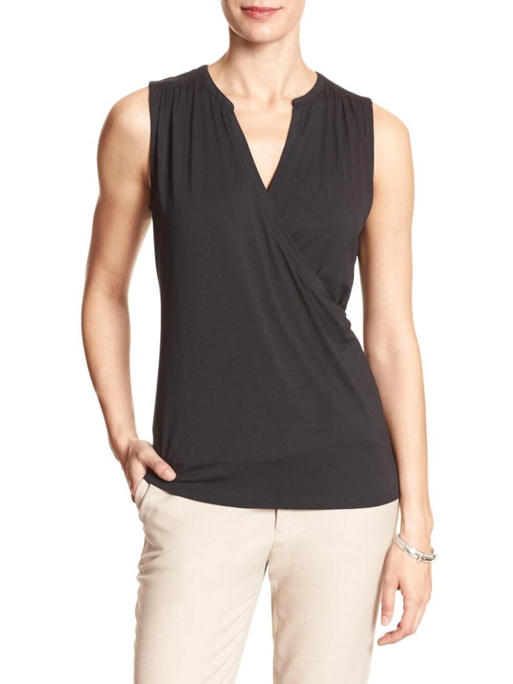 Banana Republic Wrap-Front Top Black XS #A3196